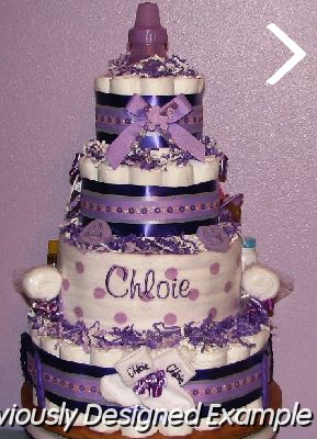 4 Tier Custom Purple Diaper Cake.JPG - Custom Purple Diaper Cake